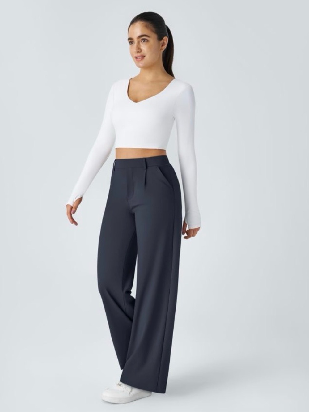 HALARA Wide-Leg High-Rise Trousers in Dark Navy